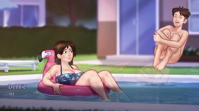 Debbie's dripping pool cum fest with her stepson raw animated hentai game