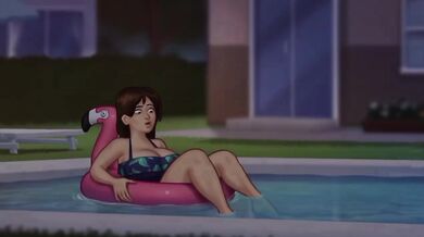 Debbie's dripping pool cum fest with her stepson raw animated hentai game