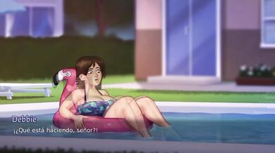 Debbie's dripping pool cum fest with her stepson raw animated hentai game