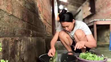 Hard rough sex while washing cutting vegetables in rural area