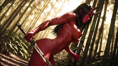Succubitch ravaged by Demon Ninjas in wild bamboo forest gangbang
