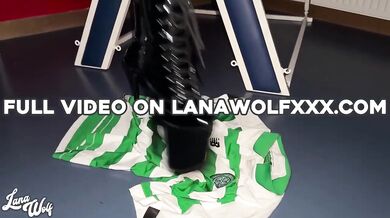 Massive tits domme Lana Wolf destroys submissive with brutal CBT and deep throat