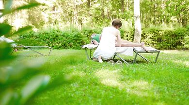 Drone POV hot rimjob in garden Marc in white thong I lick his cute little ass