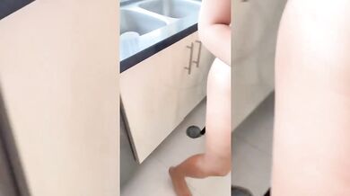 Wild Latina rides big cock in the kitchen cowgirl cumshot