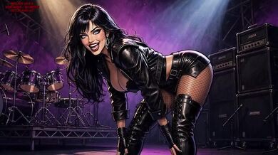 Rock On One Glam Horny Girl destroys herself in leather
