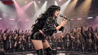 Rock On One Glam Horny Girl destroys herself in leather