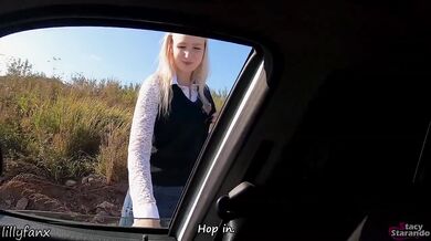 Stranger picks up hitchhiking college girl and fucks her raw on the road