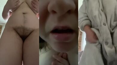 Pretty little lady's hairy pussy gets drenched in solo session