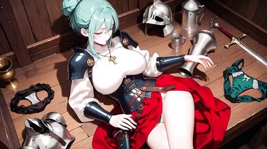 Medieval Nun & Knight Destroyed Under Stone Arches Silver Armor Meets Forbidden Lust