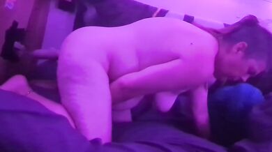 Amateur milf gets rough pounding in tight pussy and ass together while masturbating