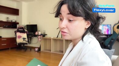 My debt collector girlfriend worships my cock in fishnets