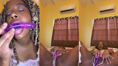 Watch me deep throat my big ebony toy while dancing