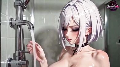 Christy’s rent paid in steamy goth shower tears older landlord makes her choke