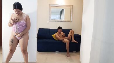 My stepbrother's big cock made me cum watching him touch himself