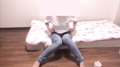 Asian girl fingers herself in jeans until cum swells every month