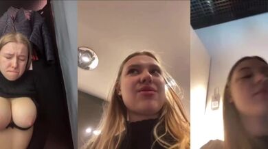 Big tits latina flashes in shopping mall public solo
