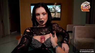 Stepsister's cowgirl ride ends with a face full of cum while watching a movie