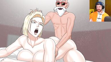 Master Roshi brutally fucks Android 18 deep creampie blowjob facefuck big tits