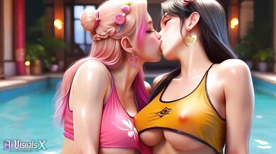 Pretty Asian Babes Then Hot Goth Bimbos Sloppy Threesome Blowjob AI Animation