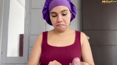 Latina wife shaves his wet cock while sucking him deep and sloppy
