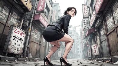 Public anime hentai girl pisses on street and in mens bathroom