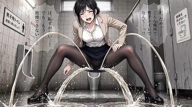 Public anime hentai girl pisses on street and in mens bathroom