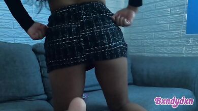 You like how my ass looks in this miniskirt while I fuck myself raw