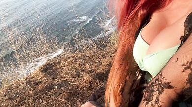 Italian MILF flashing big tits outdoors solo close up insane public shock