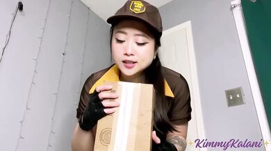 Delivery girl opens sex toy package ASMR blowjob countdown