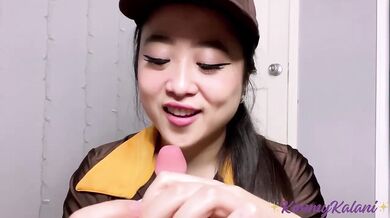Delivery girl opens sex toy package ASMR blowjob countdown