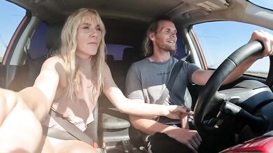 Petite Blonde Deepthroats My Cock In The Car Gushing Cum Swallow