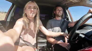 Petite Blonde Deepthroats My Cock In The Car Gushing Cum Swallow
