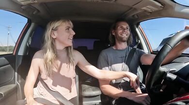 Petite Blonde Deepthroats My Cock In The Car Gushing Cum Swallow