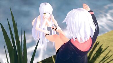 Two hentai girls invite you to fuck in the lake full POV threesome big tits ass