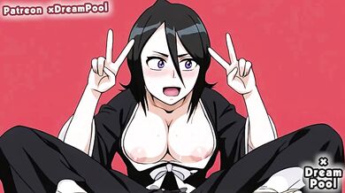 Big Tits Kuchiki Ruki gets deep throat destroyed in bleach hentai blowjob
