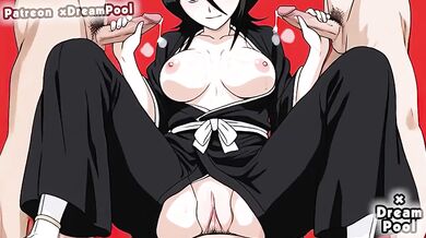 Big Tits Kuchiki Ruki gets deep throat destroyed in bleach hentai blowjob