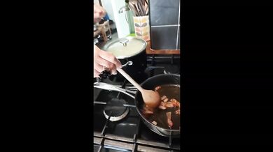 The Saucy MILF cooks carbonara hot big tit latina must see