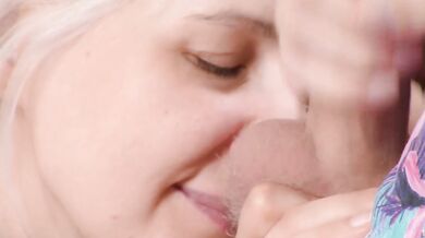 Blonde gets face fucked gagging on all his hot cum