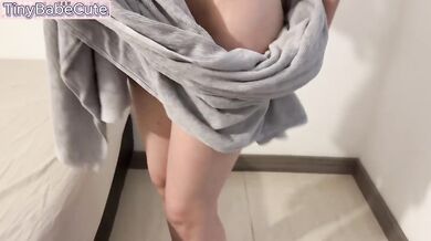 Schoolgirl’s pussy tease under silky pajamas making her cum hard