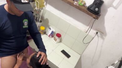 Schoolgirl ruined by her father-in-law's massive cock in the kitchen