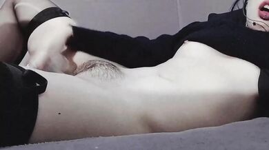 Gothic e-girl gets ruined riding her dildo climaxing subtitled