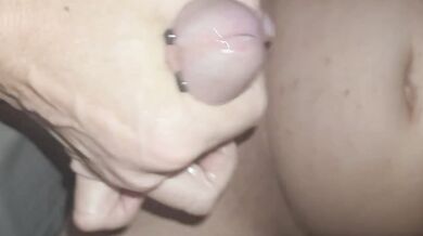 CFNM handjob ends with massive cumshot all over milf clothes and feet