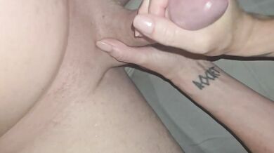 CFNM handjob ends with massive cumshot all over milf clothes and feet