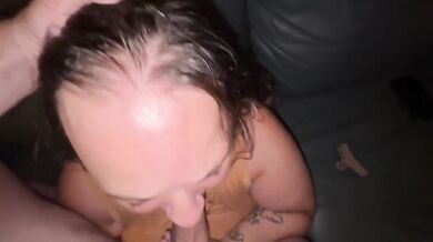 Sloppy head on huge dick gagging deep throat BBW facial cumshot