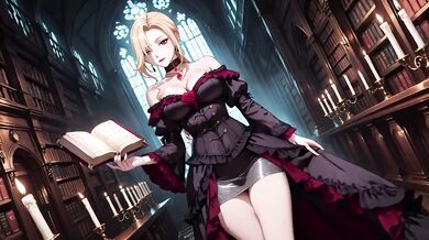 Gothic Witch’s Black Gown Slut Teased by Candlelight Fan Kneeling