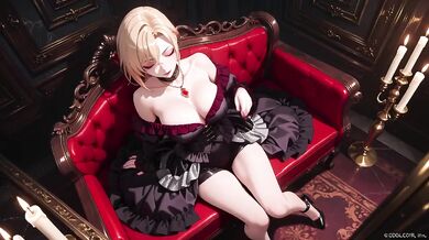 Gothic Witch’s Black Gown Slut Teased by Candlelight Fan Kneeling