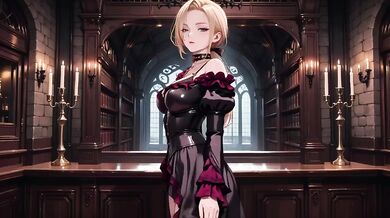 Gothic Witch’s Black Gown Slut Teased by Candlelight Fan Kneeling