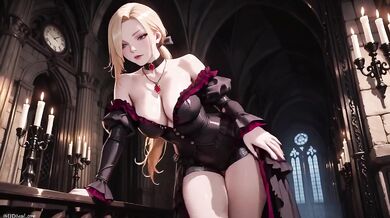 Gothic Witch’s Black Gown Slut Teased by Candlelight Fan Kneeling