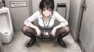 Office babe wets panties in men’s toilet drooling hentai