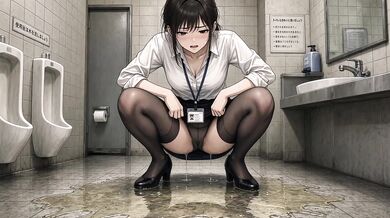 Office babe wets panties in men’s toilet drooling hentai